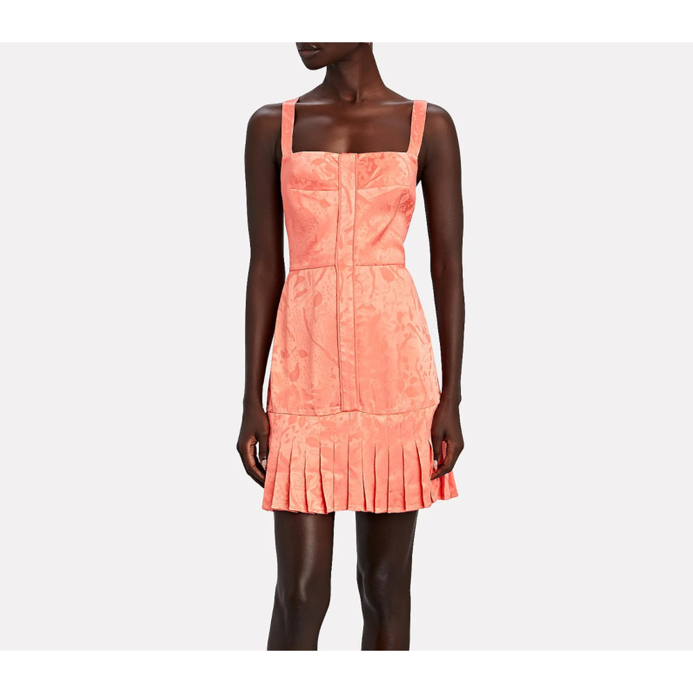 NEW Alexis Orange Square Neck Pleated Satin Dress